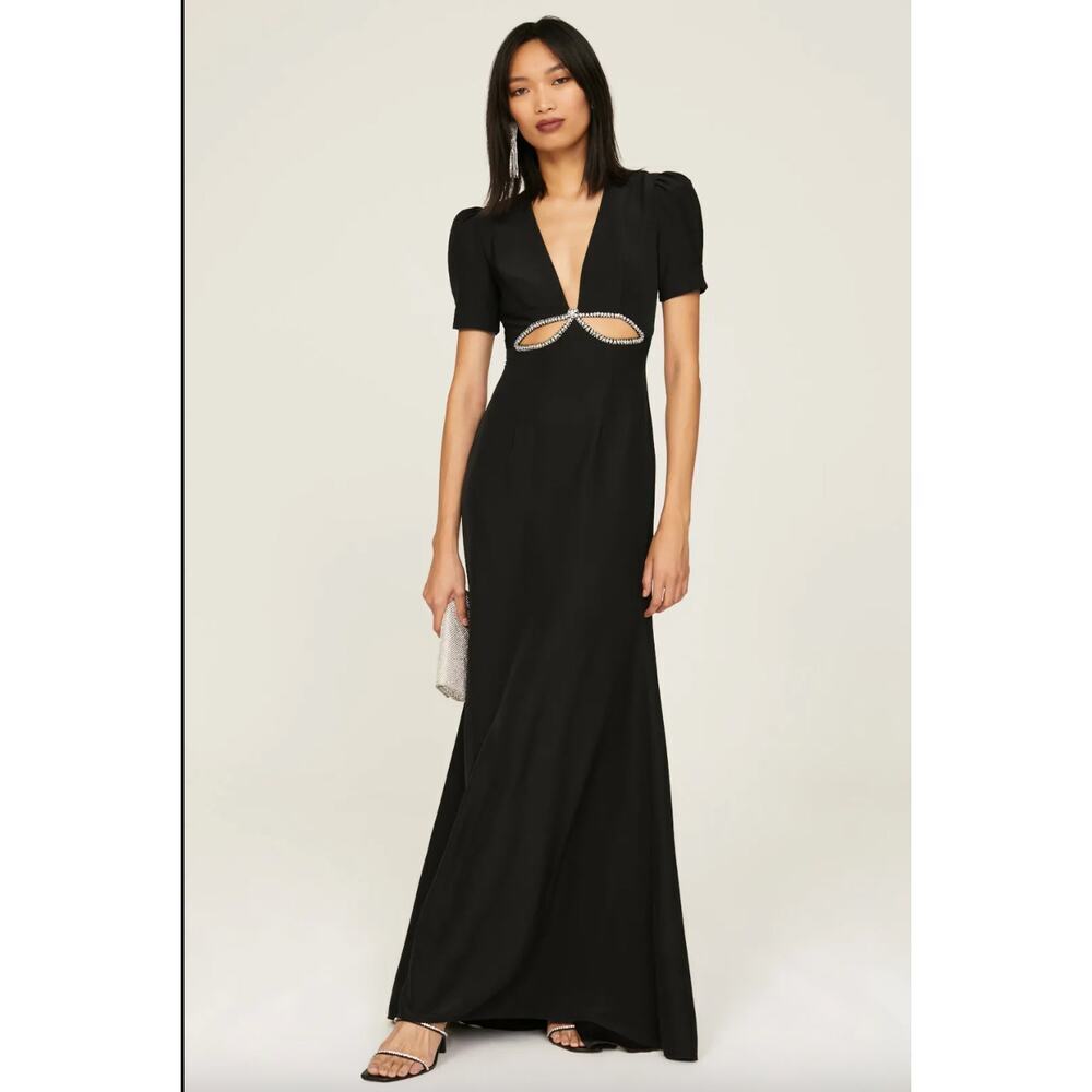 Ieena for Mac Duggal Black Embellished Cutout Gown
